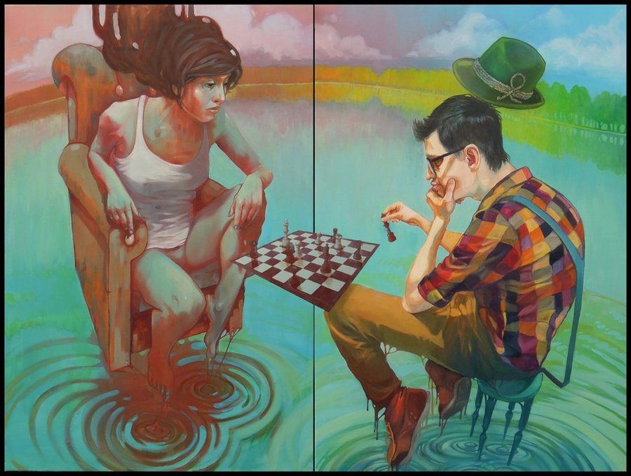 Garabatos de mujeres - jugando al ajedrez